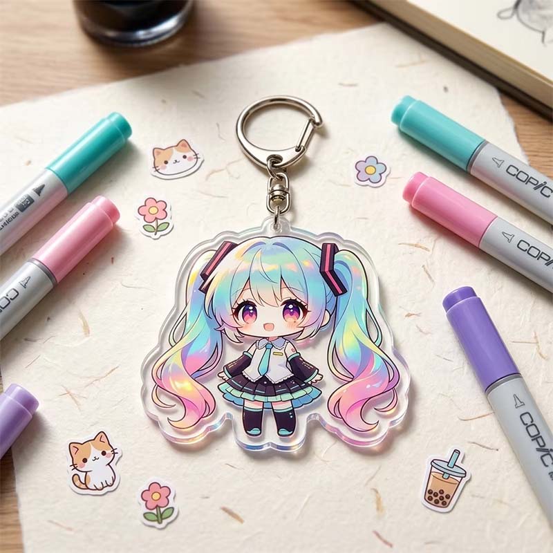 Encanto de llavero acrílico con impresión UV y dibujos animados transparentes