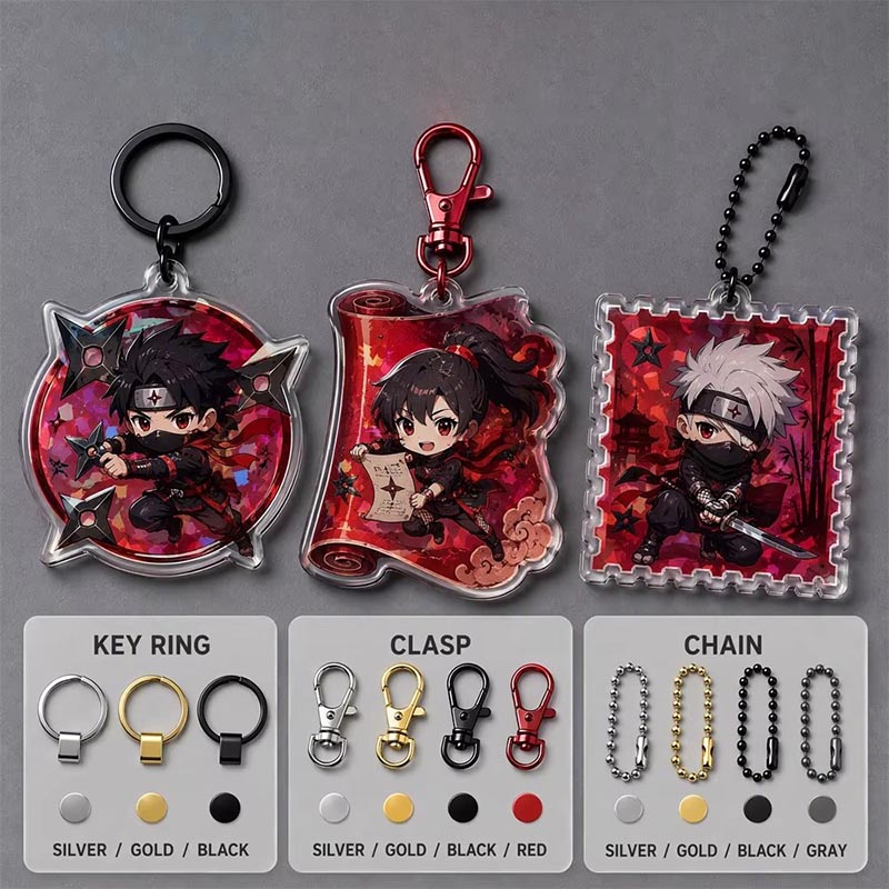 Llavero acrílico de anime ninja personalizado con colgante de epoxi de doble cara