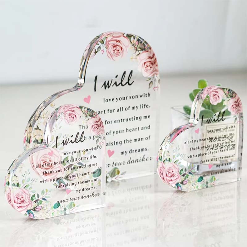 Regalo de joyería con adorno de corazón acrílico con logotipo personalizado