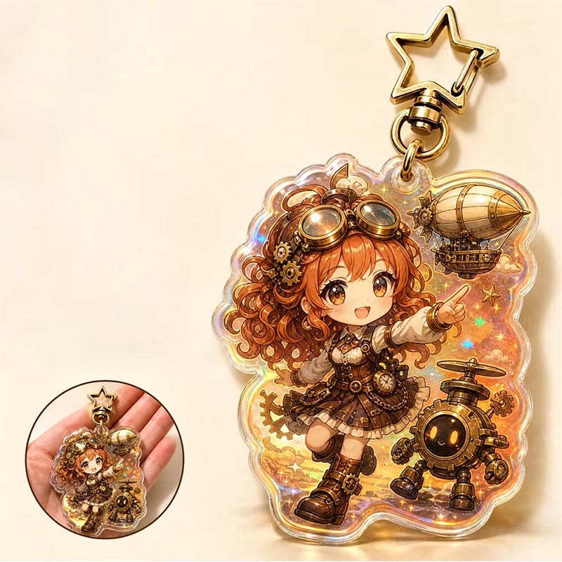 Llavero acrílico steampunk personalizado con colgante de epoxi y engranaje vintage