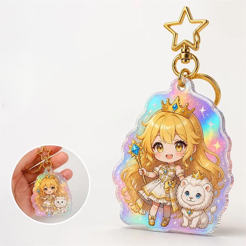 Llavero acrílico con holograma de arcoíris personalizado y colgante de anime