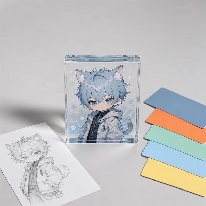 Figura Chibi coleccionable con exhibición de ladrillos de anime acrílico en 3D